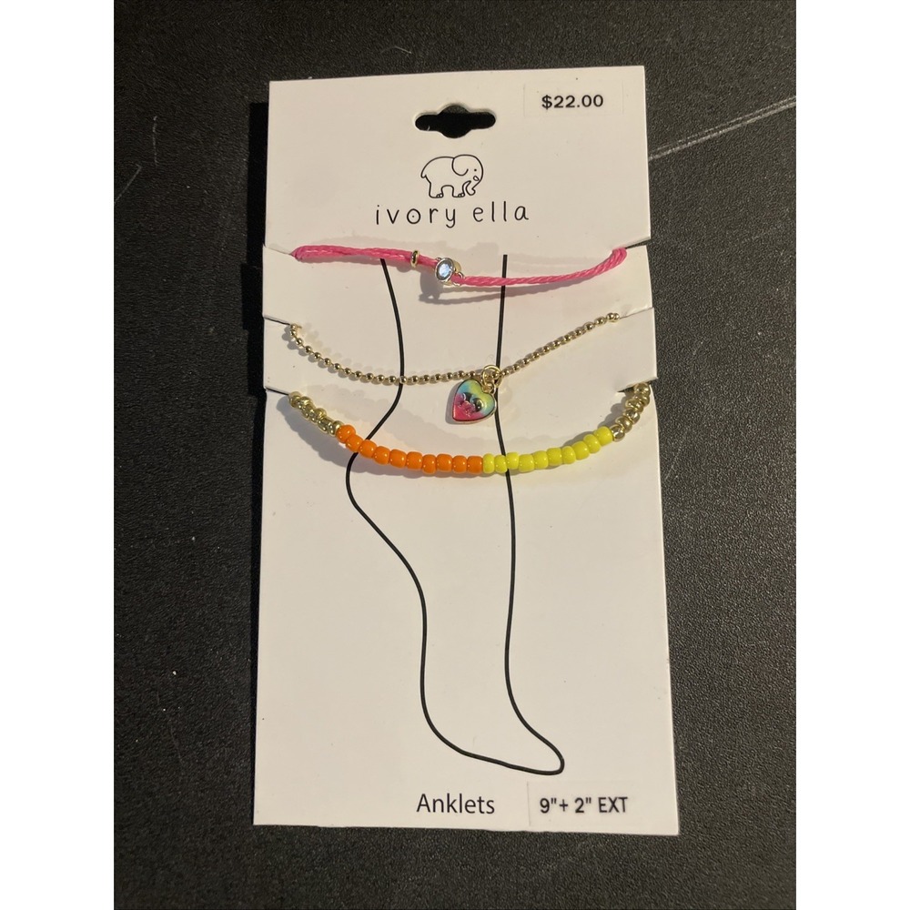 Ivory Ella Anklets 9"‎ + 2" Extender Easter Gift, Colorful Girls Three Piece